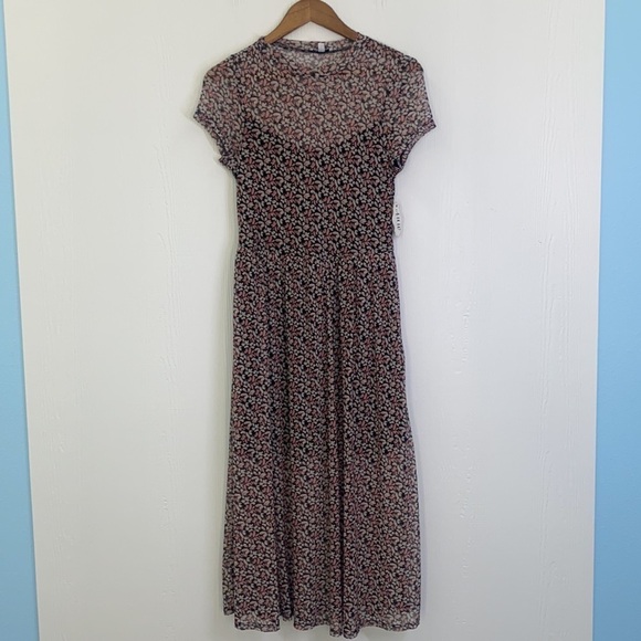 AUW - NWT Floral Black And Pink Lined Maxi Dress Size L - Picture 8 of 14